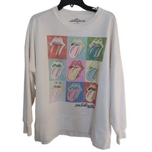The Rolling‎ Stones Sweatshirt Unisex M Beige Multicolor Graphic Iconic Pullover
